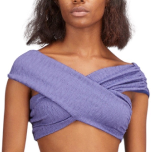 Mara Hoffman Lorina Blue Bikini Top Off the Shoulder Textured X Large - Picture 11 of 13